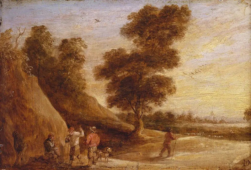 Maatilalaiset keskustelemassa maisemassa - David Teniers nuorempi