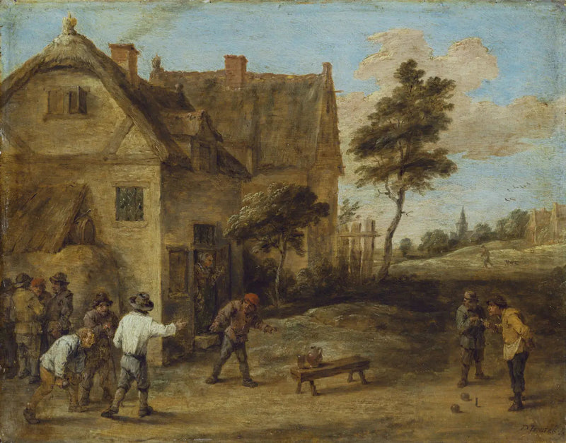 Maanviljelijät pelaamassa pallopeliä - David Teniers nuorempi