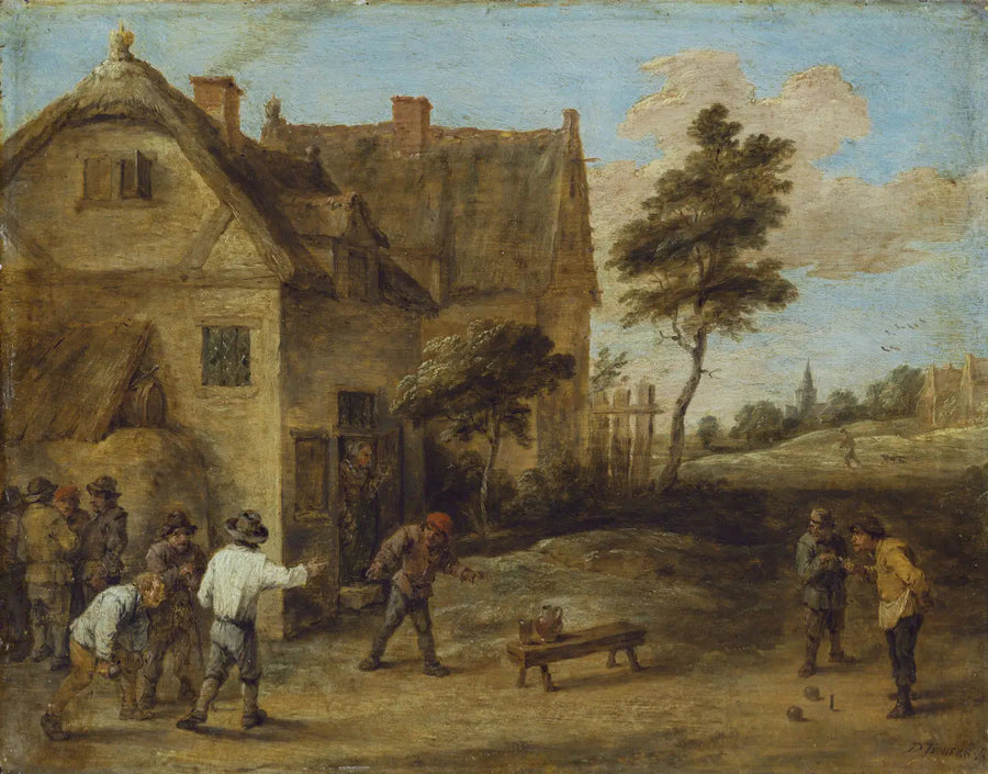 Maanviljelijät pelaamassa pallopeliä - David Teniers nuorempi