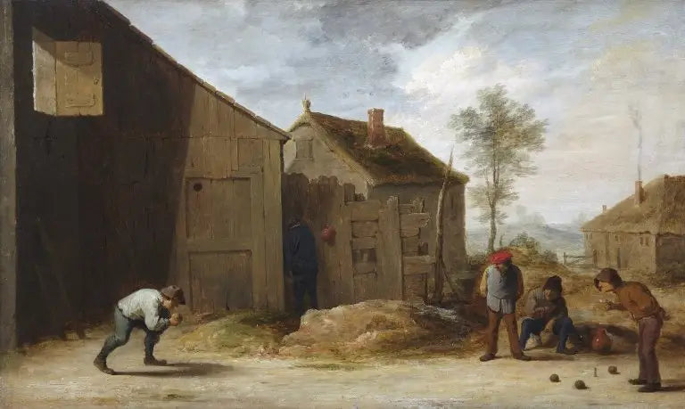 Maanviljelijät pelaamassa keilaa - David Teniers nuorempi