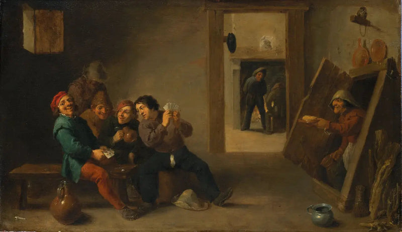 Maanviljelijät pelaamassa korttia - David Teniers nuorempi