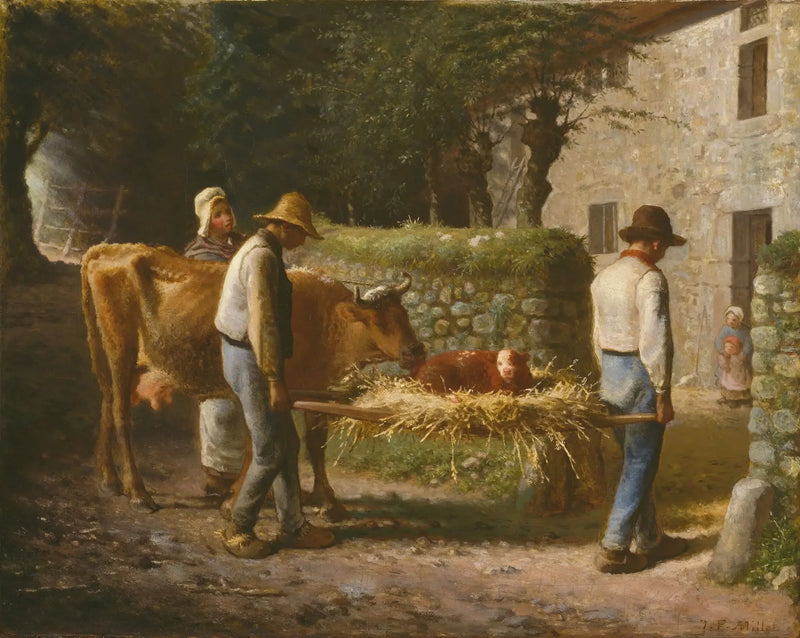 Maanviljelijät palauttavat kotia vasikan, joka on syntynyt pelloilla - Jean-François Millet