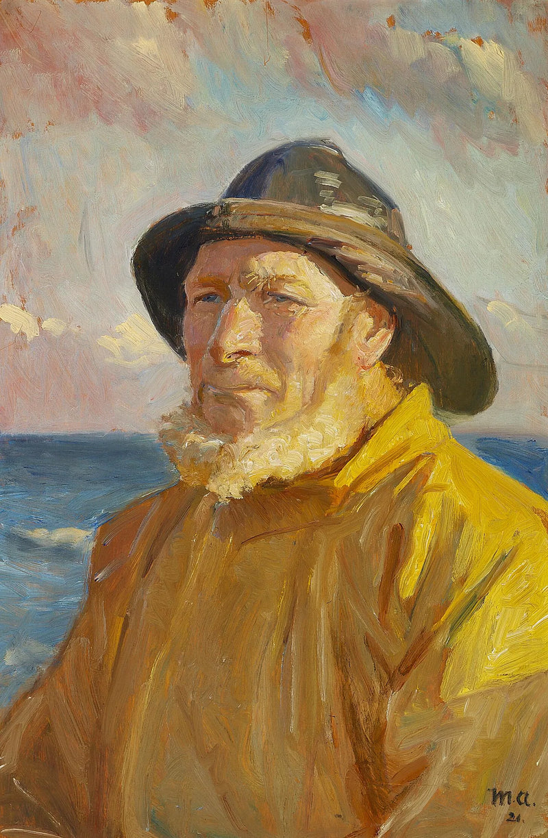 Kalastaja sadetakissa ja sadetakissa. -Michael Peter Ancher