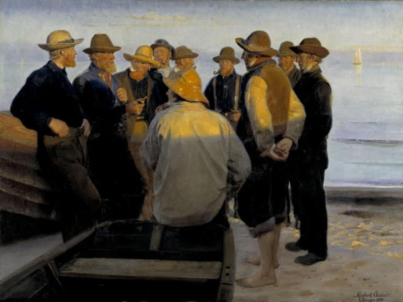 Kalastajia meren rannalla kesäiltana - Michael Peter Ancher