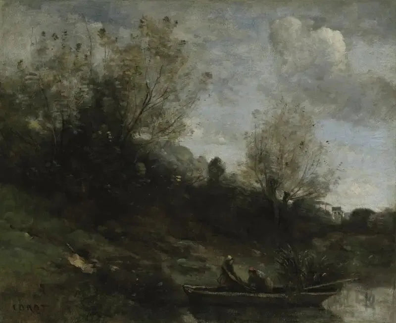 Kalastajat veneellä rannalla - Jean-Baptiste Camille Corot