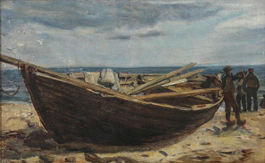 Kalastajat ja vene Skagenin rannalla. -Michael Peter Ancher