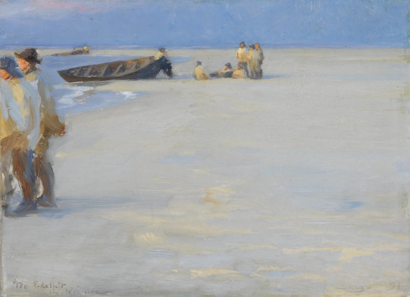 Kalastajat Pohjan rannalla Skagenissa. Kesäilta. - Peder Severin Krøyer