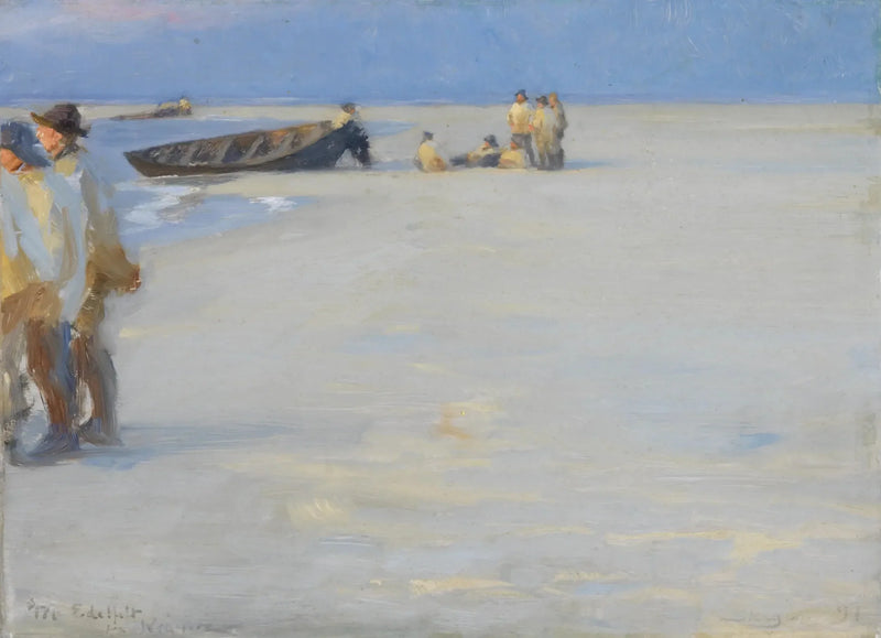 Kalastajat Pohjan rannalla Skagenissa. Kesäilta. - Peder Severin Krøyer