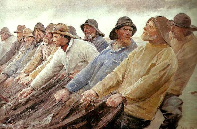 Kalastajat nostamassa nuottaa Skagenissa - Michael Peter Ancher