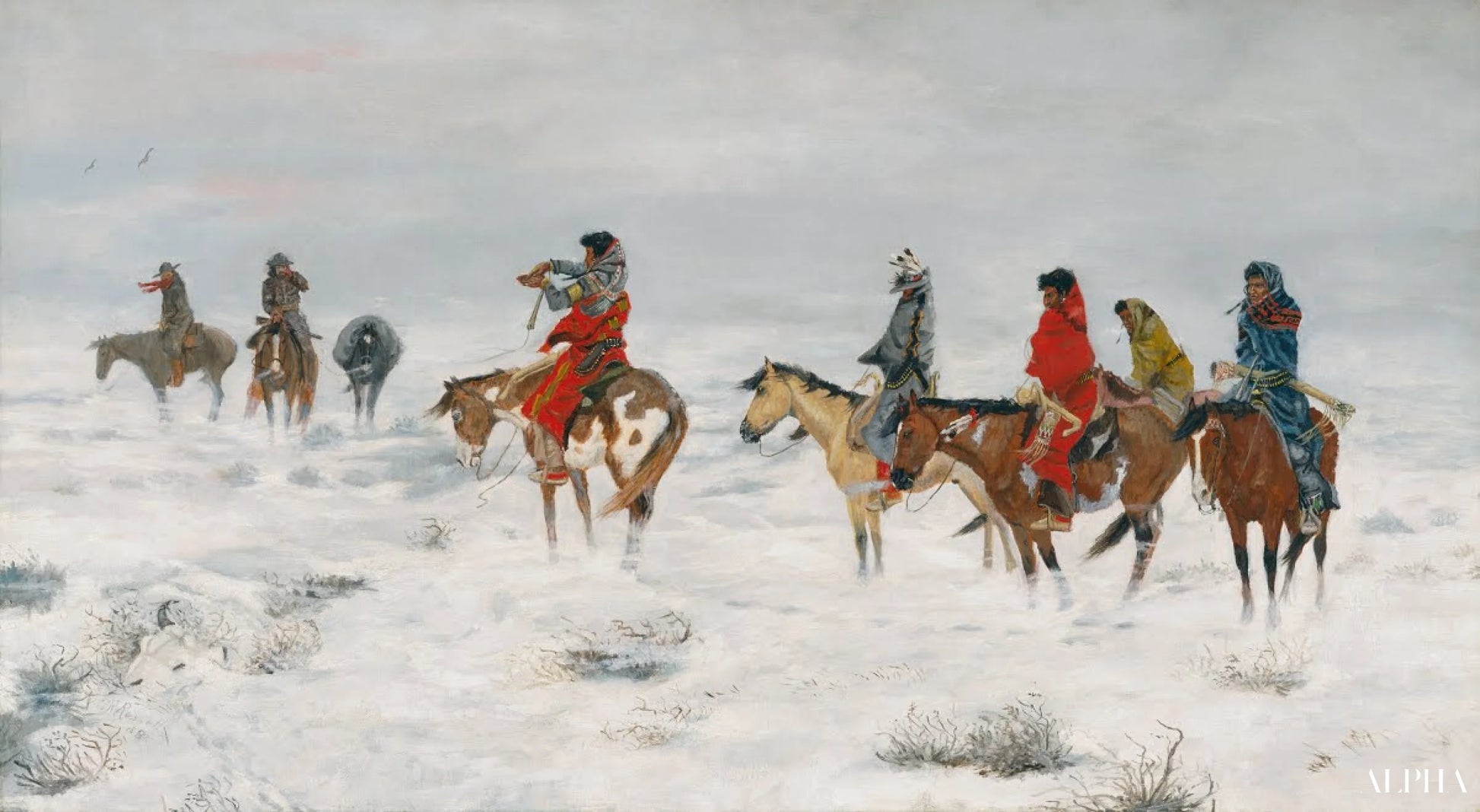 Kadonnut lumimyrskyyn - Charles Marion Russell - Korkealaatuiset taulujen ja maalauksien reproduktiot