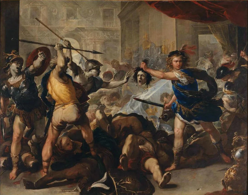 Persée muutti Phinéen ja hänen kumppaninsa kiveksi - Luca Giordano