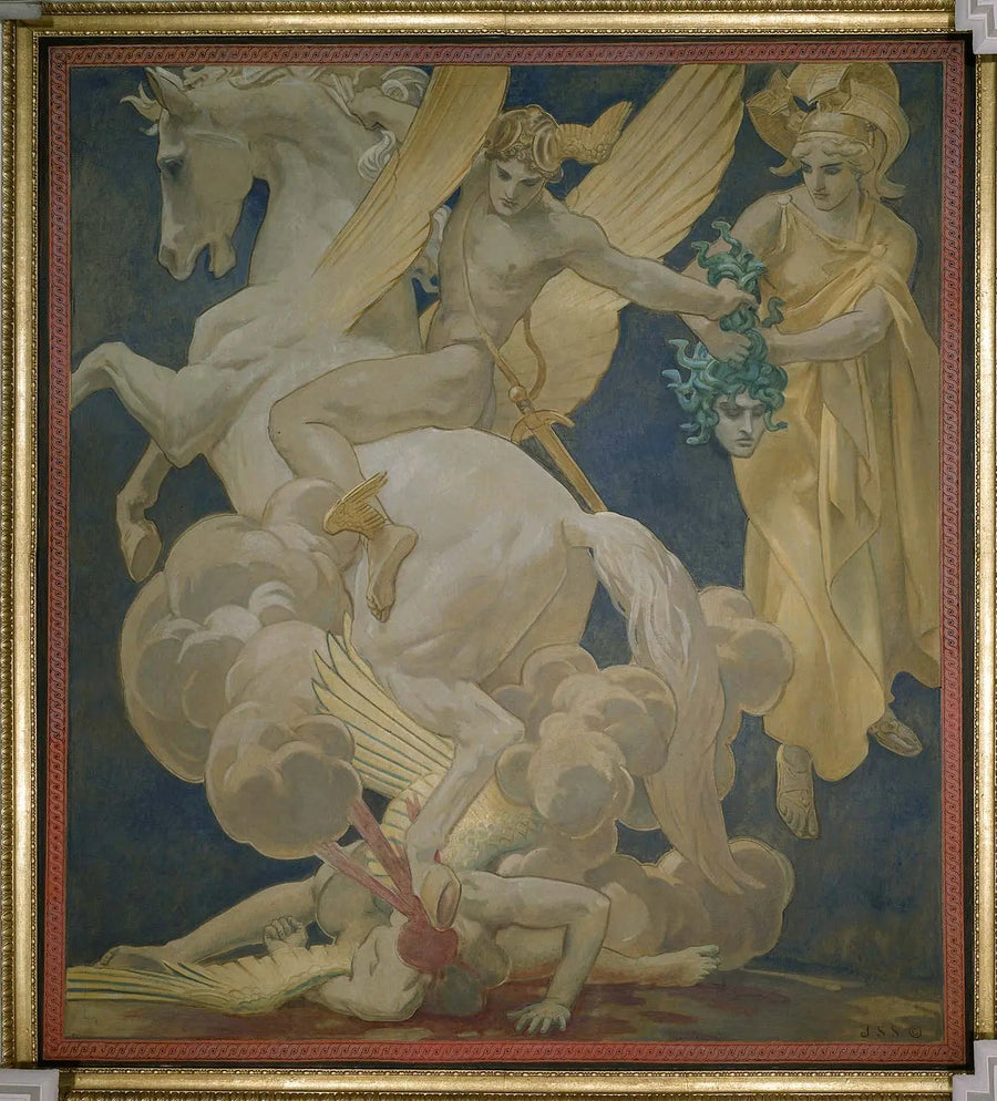 Perseus Pegasoksen päällä tappamassa Medusaa - John Singer Sargent