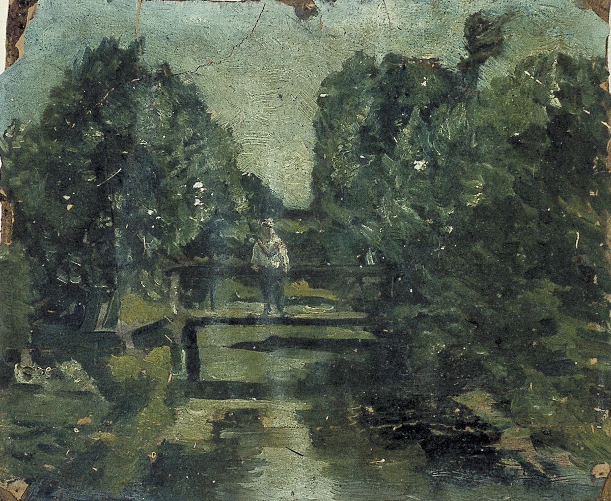 Personnage sur un pont dans une forêt - Theo van Doesburg