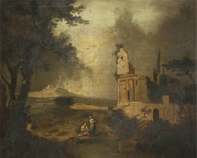 Keskustelijat etualalla; kauempana Betlehem - Claude Lorrain