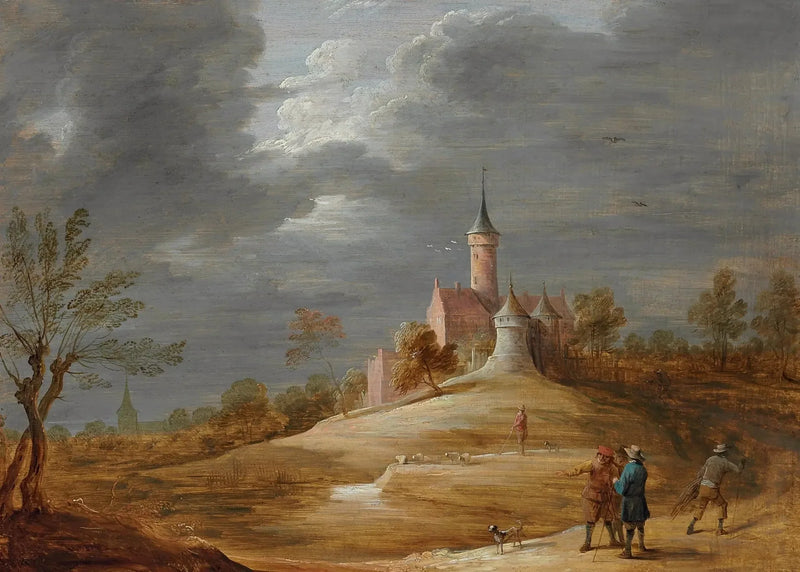 Hahmoja maisemassa linnan taustalla - David Teniers nuorempi