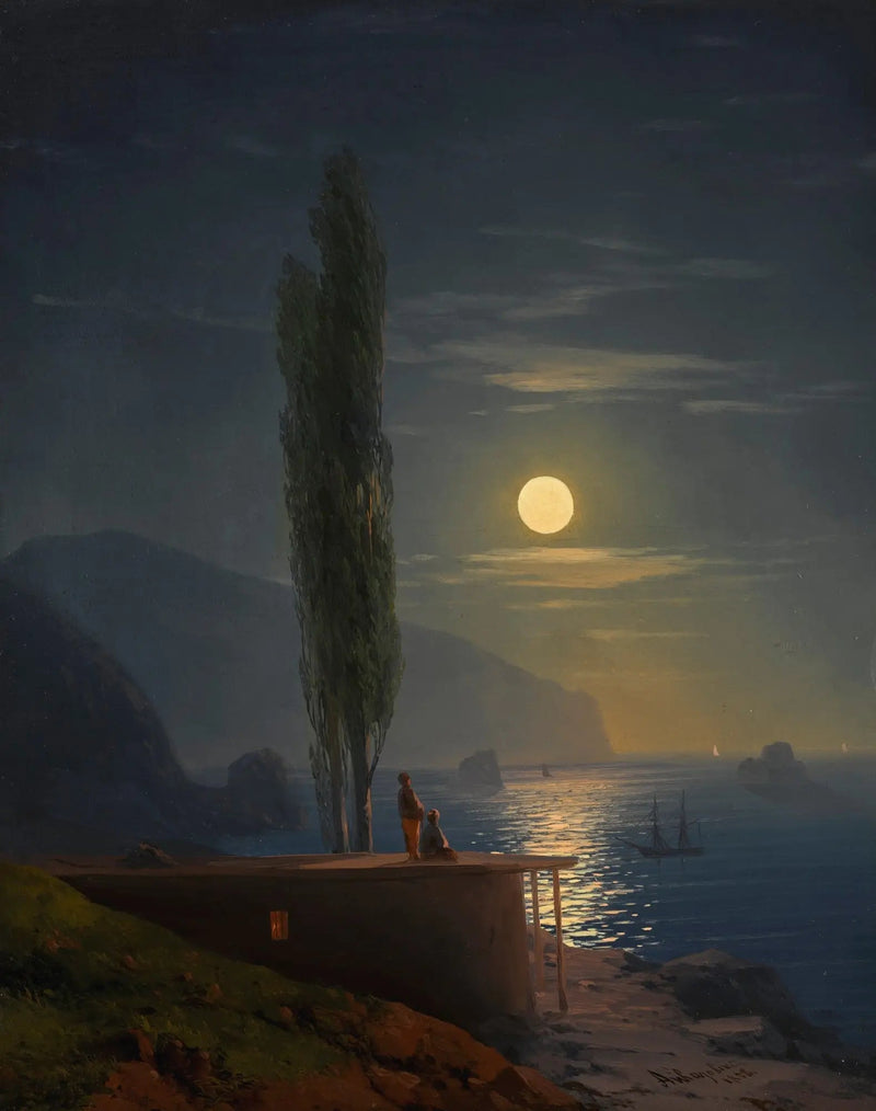Hahmoja rannalla valaistuna kuunvalossa - Ivan Aïvazovski