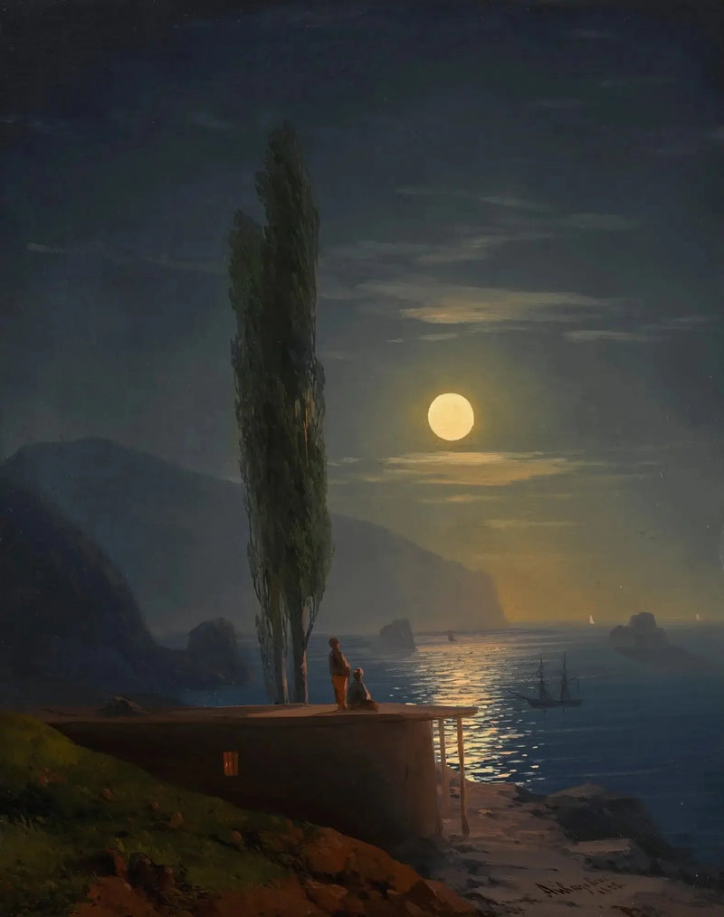 Hahmoja rannalla valaistuna kuunvalossa - Ivan Aïvazovski
