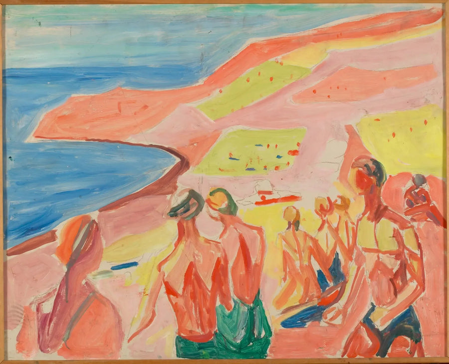 Aurinkoa ottavat ihmiset lahden rannalla - Edvard Munch