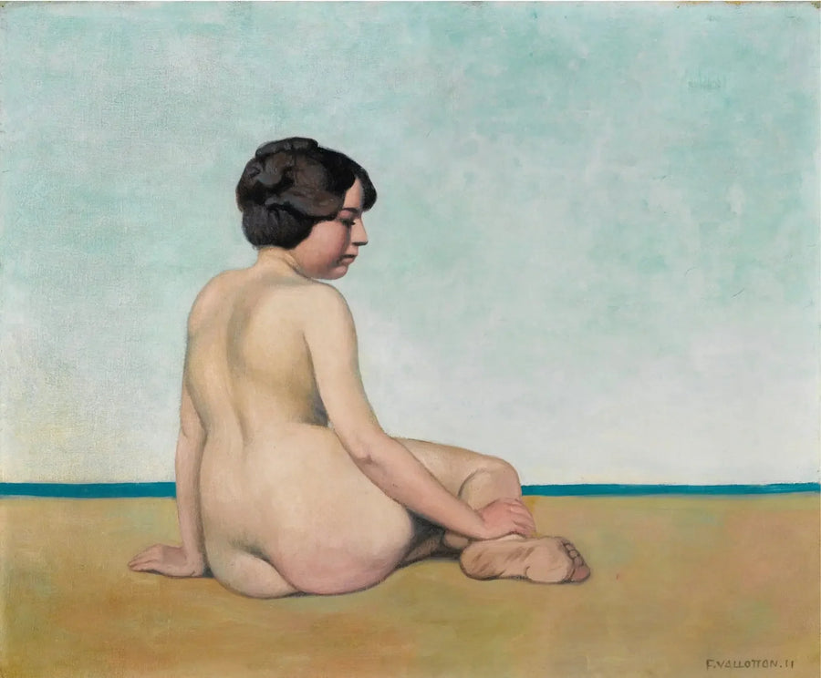 Pieni istuva rannalla oleva uimapuku - Félix Vallotton