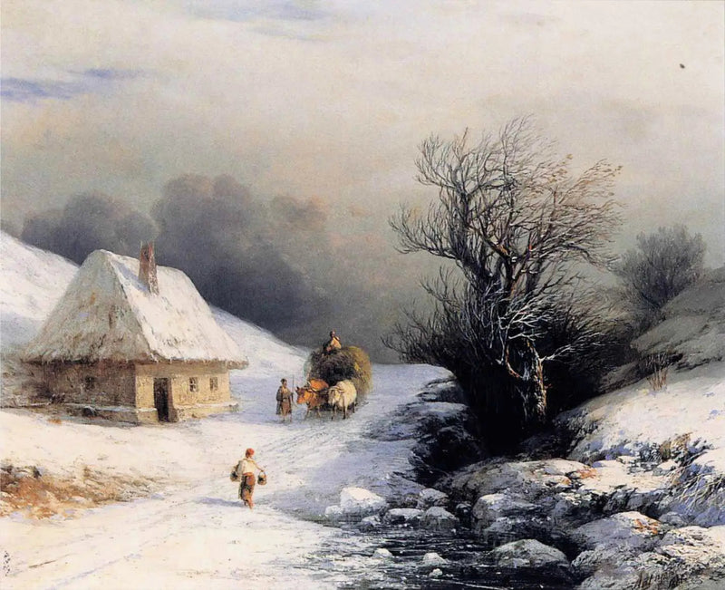Pieni venäläinen härkäkärry talvella - Ivan Aïvazovski