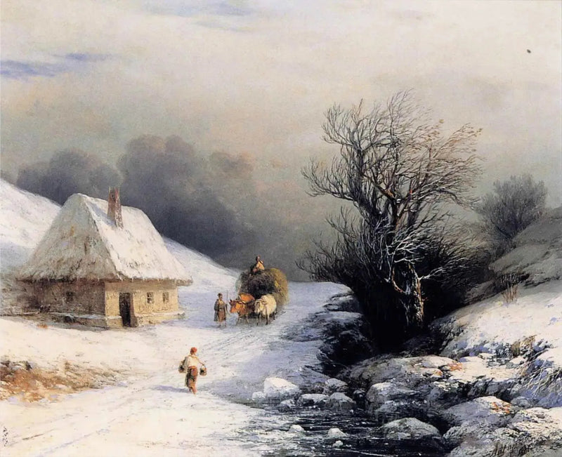Pieni venäläinen härkäkärry talvella - Ivan Aïvazovski