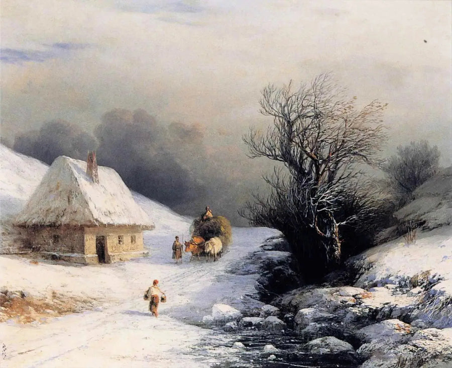 Pieni venäläinen härkäkärry talvella - Ivan Aïvazovski