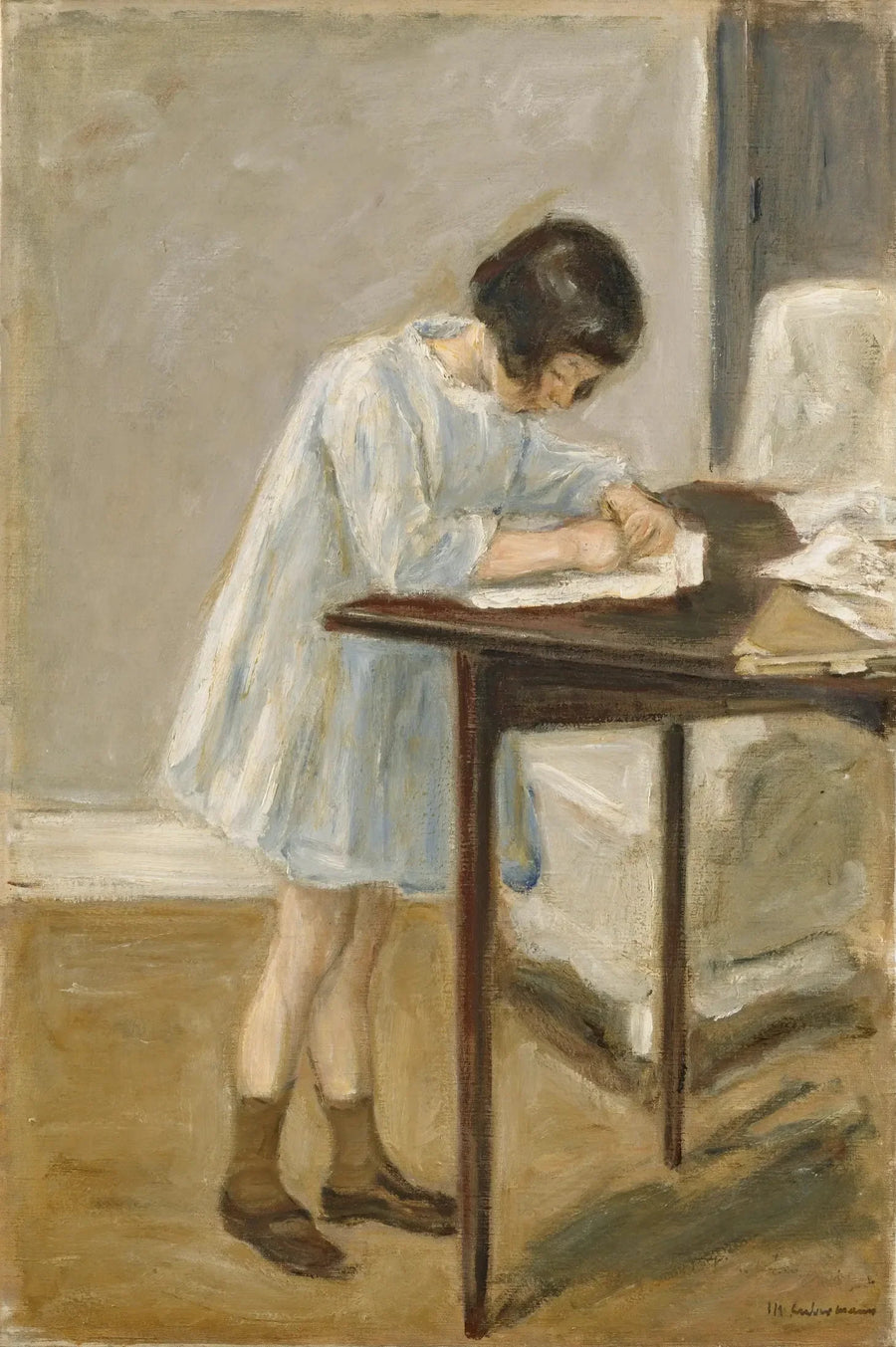 Pieni-tytär (tyttö seisomassa kirjoittamassa) - Max Liebermann