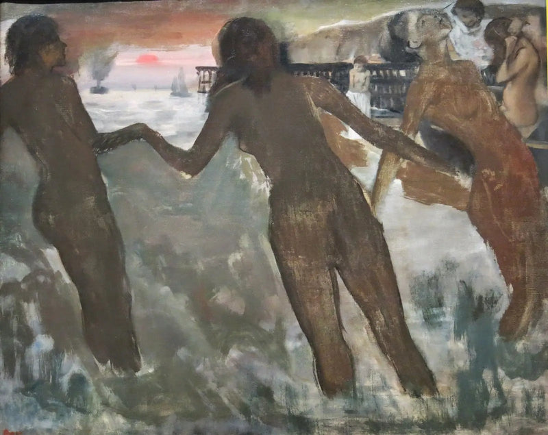 Pienet maalaistytöt peseytymässä meressä illan suussa - Edgar Degas