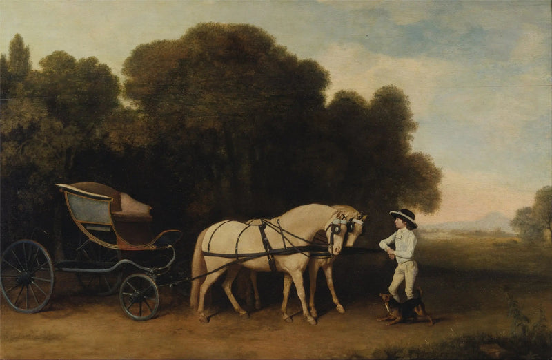 Phaéton, jossa on pari kermavärisiä poneja ja tallipoika - George Stubbs