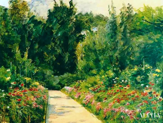 Pièces rapportées de jardin avec le chemin et des fleurs - Max Liebermann - Reproductions de tableaux et peintures haut de gamme