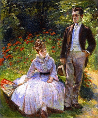 Pierre ja hänen tätinsä Louise puutarhassa - Marie Bracquemond