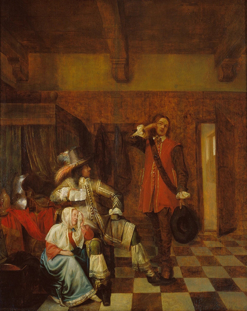 Intérieur avec l'agent de messager et jeune femme - Pieter de Hooch