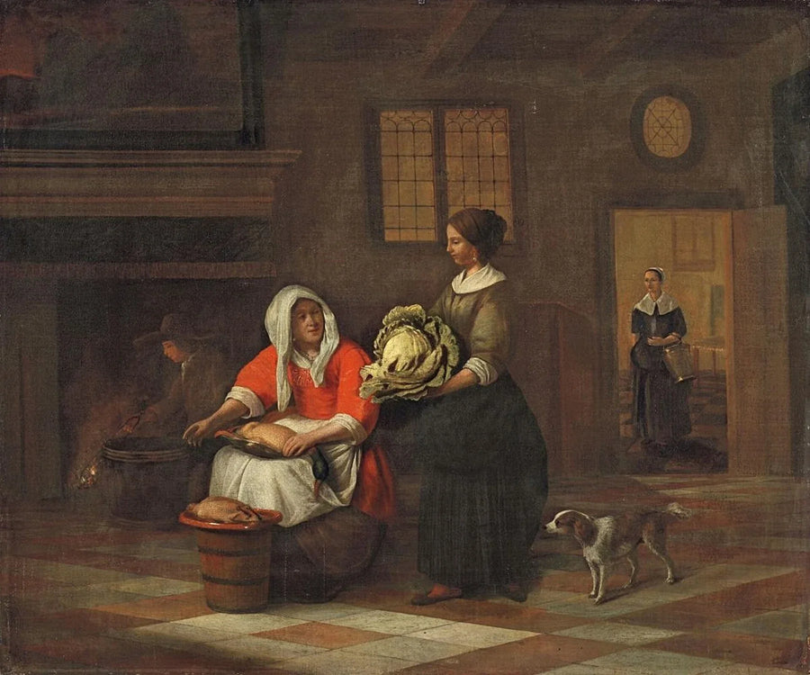 Une femme avec un canard et une femme avec un chou - Pieter de Hooch