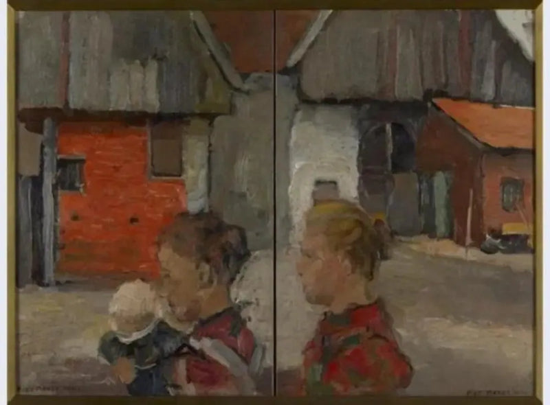 Maatalorakennusten takakulmat hahmojen kanssa - Piet Mondrian