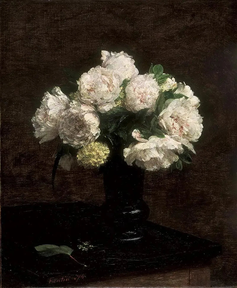 Valkoiset pionit ja lumipallot - Henri Fantin-Latour
