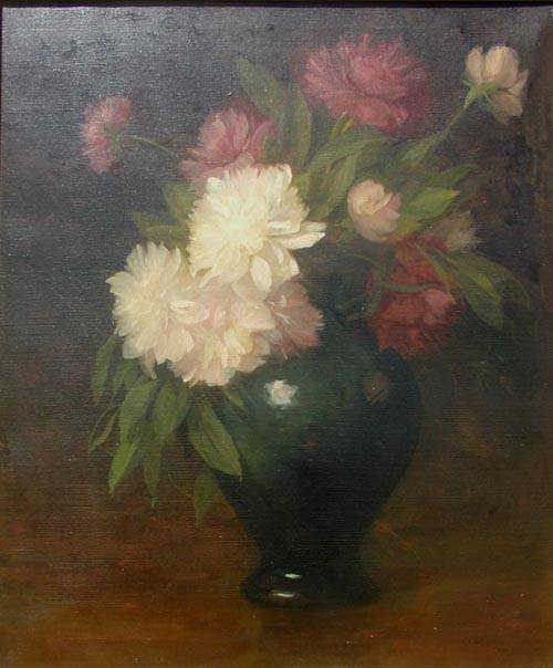 Pivoines dans un vase par Albion Harris Bicknell, peinture de pivoines