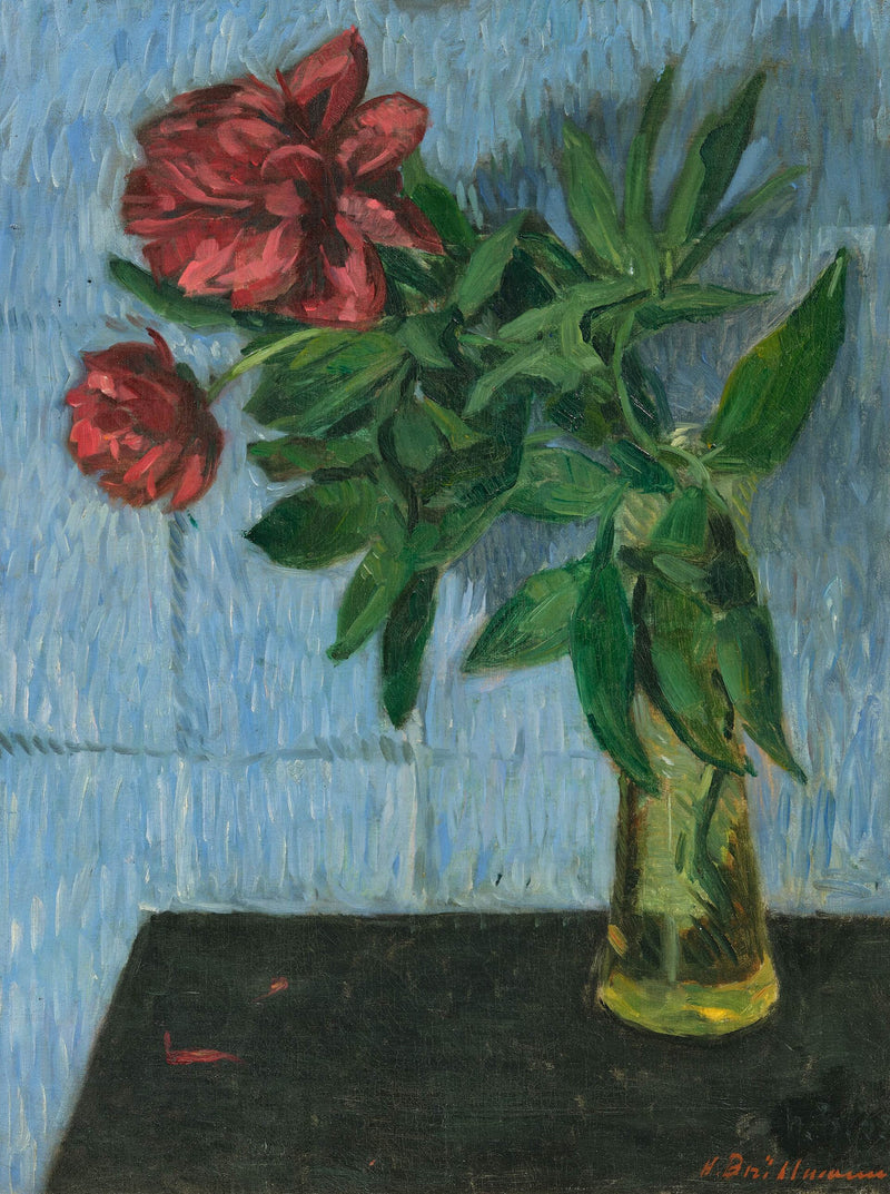 Pivoines sur fond bleu – Hans Brühlmann