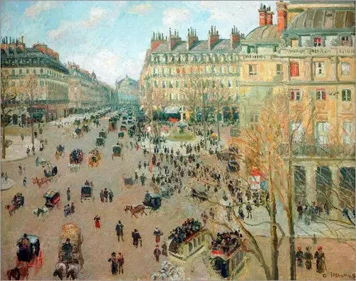 Ranskan teatterin aukio ja Oopperakatu, talvinen auringon vaikutus - Camille Pissarro