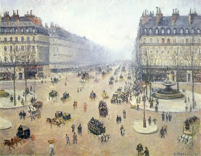 Théâtre-Françaisin aukio ja Oopperakatu, sumuinen sää - Camille Pissarro