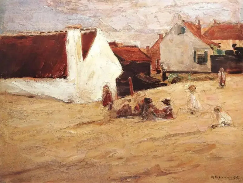 Kylän aukio lasten kanssa leikkimässä - Max Liebermann
