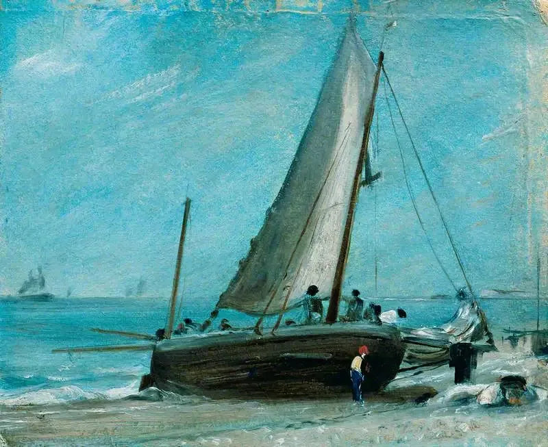 Brightonin ranta, kalastajavene ja miehistö - John Constable
