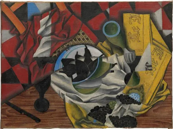 Päärynöitä ja viinirypäleitä pöydällä - Juan Gris