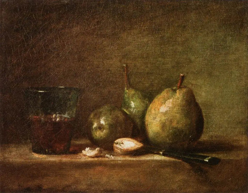 Päärynät, pähkinät ja viinilasi - Jean Siméon Chardin