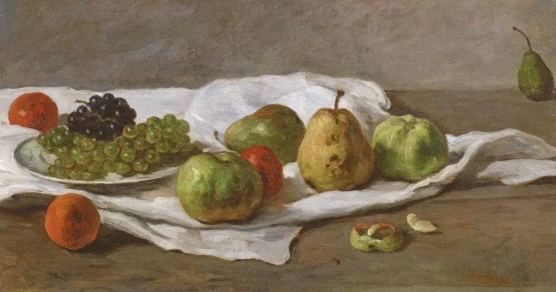 Omenat, päärynät ja viinirypäleet pöydällä - Gustave Courbet