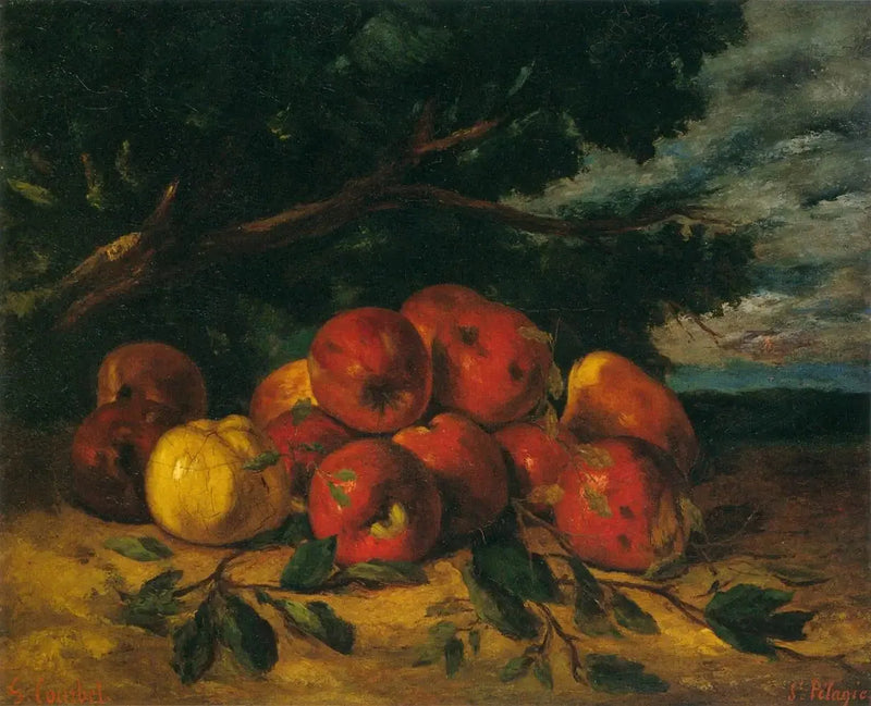 Punaiset omenat puun juurella - Gustave Courbet