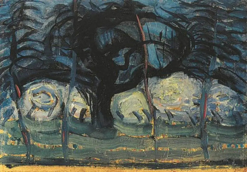 Sininen omenapuu aaltoilevilla viivoilla I - Piet Mondrian
