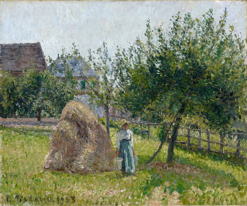 Omena ja mylly Eragnyssä, aurinkoinen aamu - Camille Pissarro