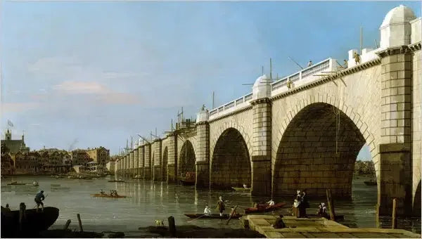 Westminsterin silta rakennuksessa eteläsivun tukipylvään alusta lähtien - Canaletto