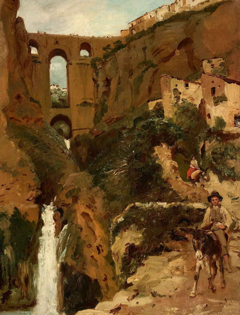 Silta yli kallioluolien rotkon. Kaksi ratsastajaa. Ronda, Espanja. - Peder Severin Krøyer