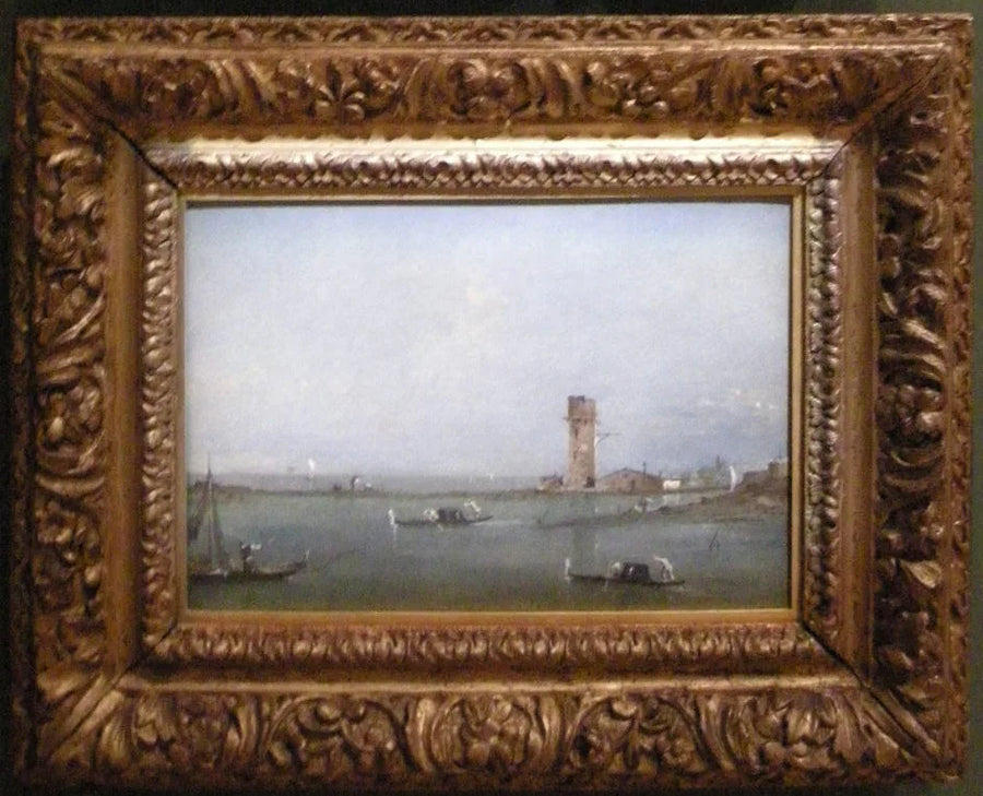 Venetsian portit (Venetsian laguunin näkymä Margheran torni kanssa) - Francesco Guardi